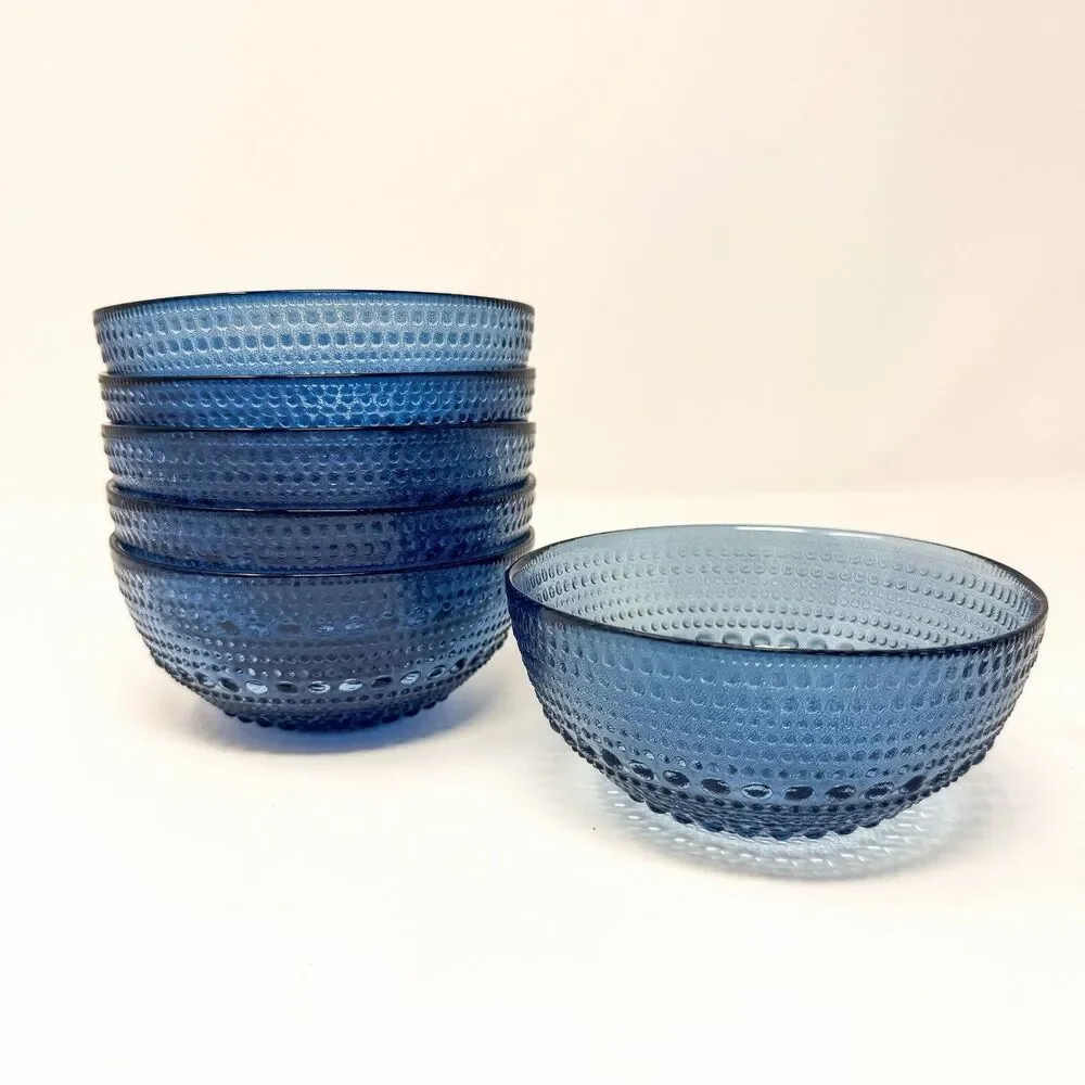 Fortessa Jupiter Cobalt Blue Hobnail Glass Bowls Set of 6 Small Dessert